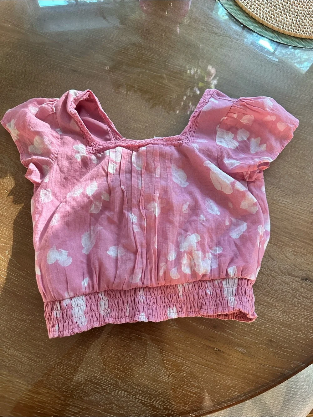 abercrombie kids Pink Floral Flutter Sleeve Crop Top